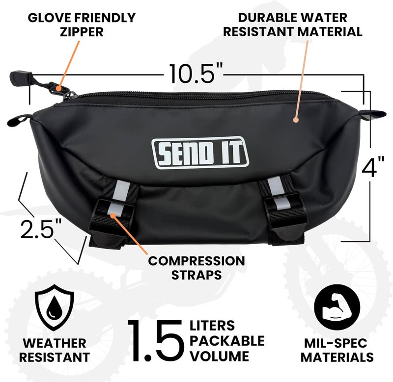 ThrottlePak Dirtbike Handlebar Bag | Compact Motorcycle Handle Bar Water Resistant Storage Pouch | Universal Fit Ebike Bag for Trail & Adventure Riding | Durable Surron Bar Bag - Image 2